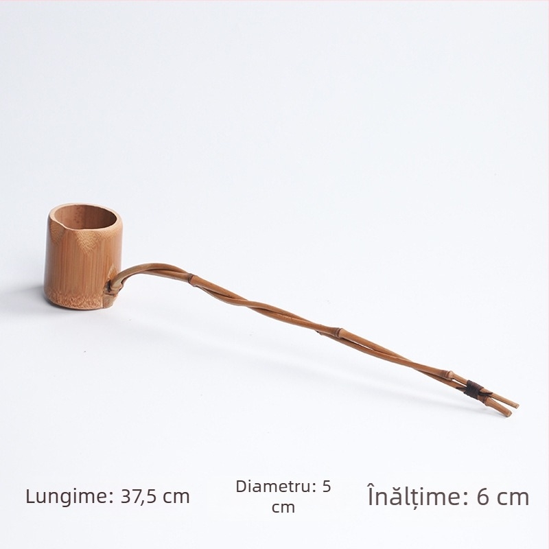 Set pentru ceremonie de ceai din bambus, în stil japonez: linguriță lungă de ceai, linguriță din bambus pentru ceai și polonic de apă
