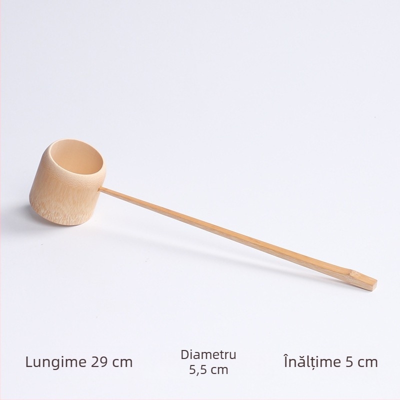 Set pentru ceremonie de ceai din bambus, în stil japonez: linguriță lungă de ceai, linguriță din bambus pentru ceai și polonic de apă