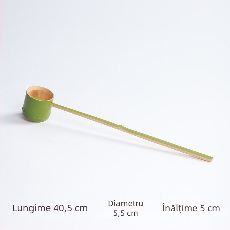 Set pentru ceremonie de ceai din bambus, în stil japonez: linguriță lungă de ceai, linguriță din bambus pentru ceai și polonic de apă