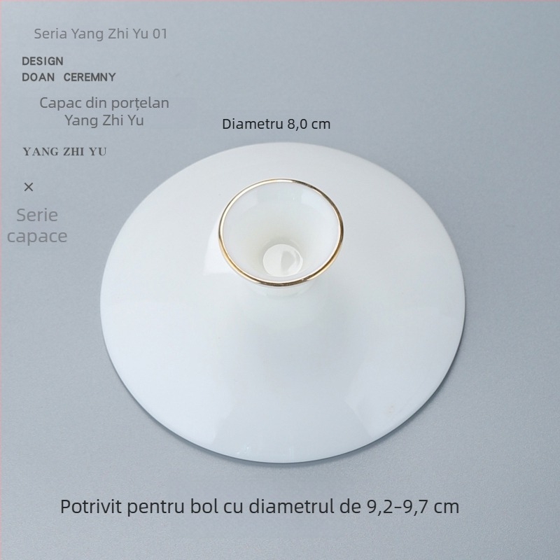 Capac din porțelan alb pentru set Gongfu de ceai, capac pentru bol cu trei talente, capac de rezervă