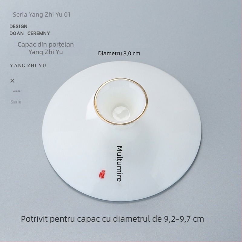Capac din porțelan alb pentru set Gongfu de ceai, capac pentru bol cu trei talente, capac de rezervă