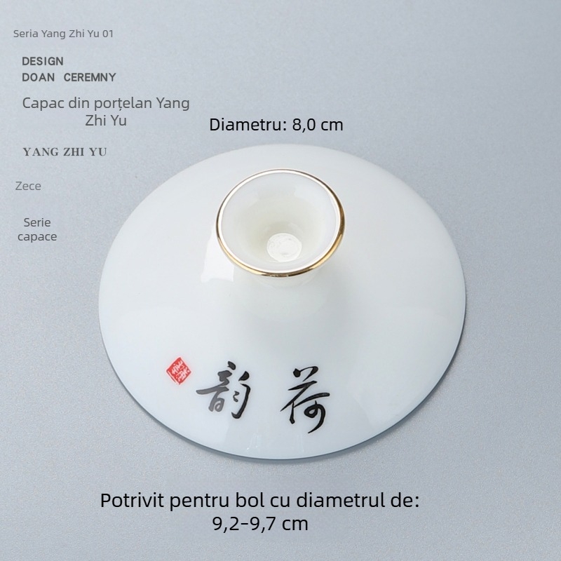 Capac din porțelan alb pentru set Gongfu de ceai, capac pentru bol cu trei talente, capac de rezervă