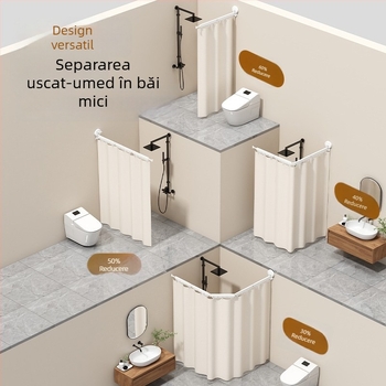 Perdea de duș cu ventuze, bară pliabilă fără găuri, separator invizibil în baie, suport telescopic pentru uscare, separarea uscat-umed