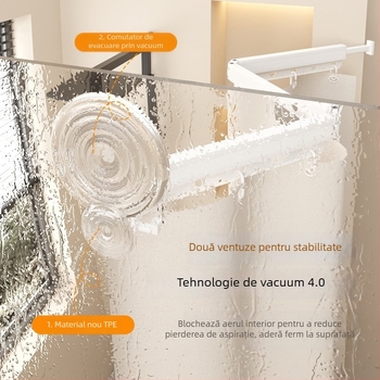 Perdea de duș cu ventuze, bară pliabilă fără găuri, separator invizibil în baie, suport telescopic pentru uscare, separarea uscat-umed