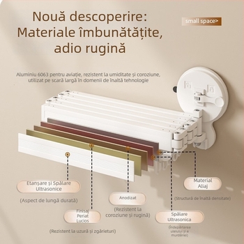 Perdea de duș cu ventuze, bară pliabilă fără găuri, separator invizibil în baie, suport telescopic pentru uscare, separarea uscat-umed