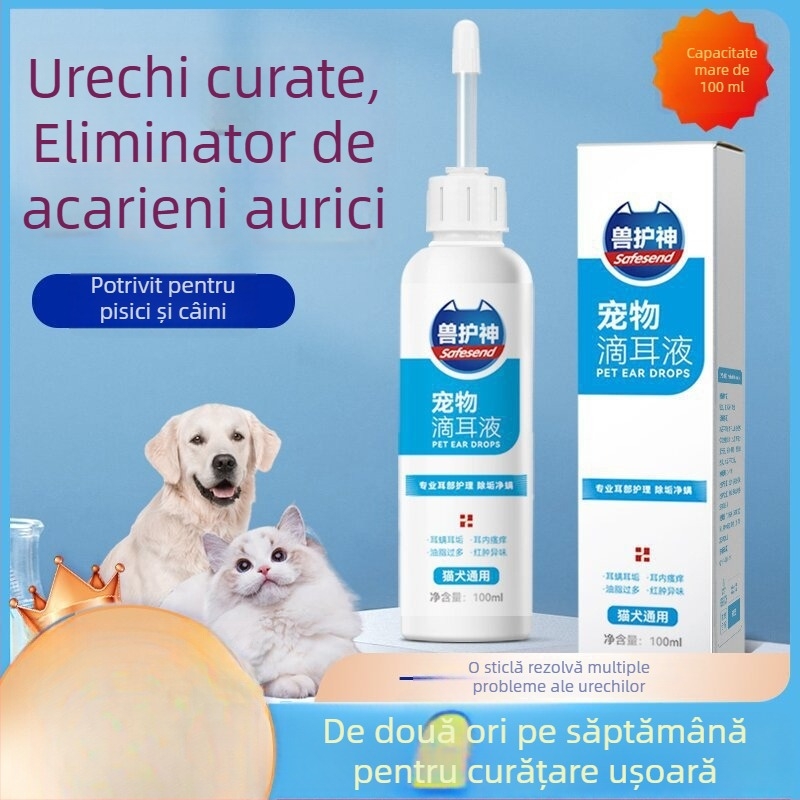Picături pentru urechi pentru pisici și câini, universale pentru eliminarea acarienilor urechii, curățare urechi, antibacterian, deodorant, delicat și rapid înlăturarea cerumenului