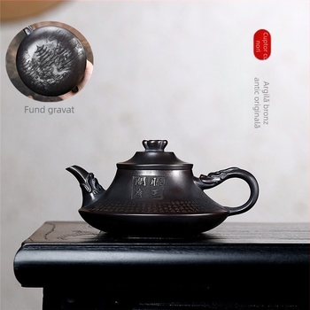 Ceainic din lut mov cu lut de cupru antic – stil Tengwang Pavilion, realizat manual pentru uz casnic