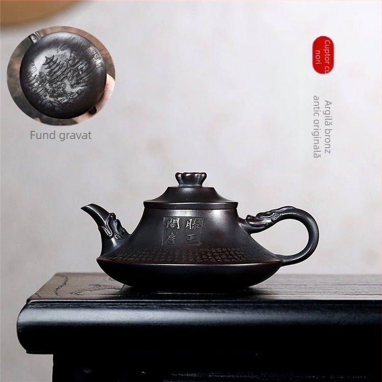 Ceainic din lut mov cu lut de cupru antic – stil Tengwang Pavilion, realizat manual pentru uz casnic
