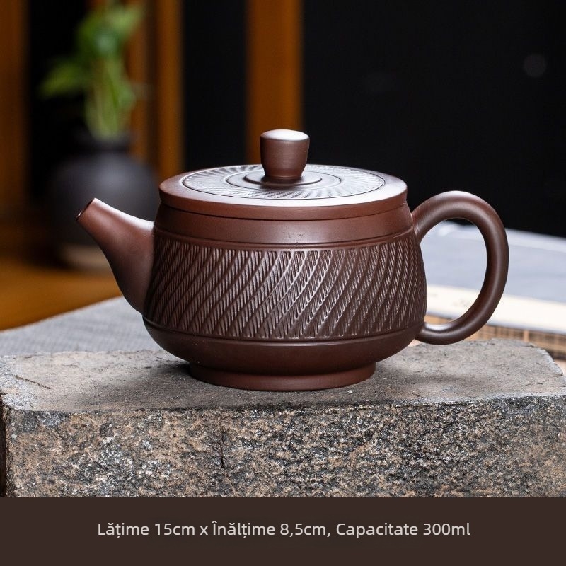 Ceainic din lut purpuriu, lucrat manual, cu motiv de cuțit și plăci Han, motiv Phoenix, capacitate mare, pentru uz casnic și birou, ceainic Kung Fu