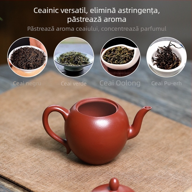 Ceainic Yixing din nisip purpuriu, manufactură manuală, Da Hong Pao Kung Fu, design umăr Meiren