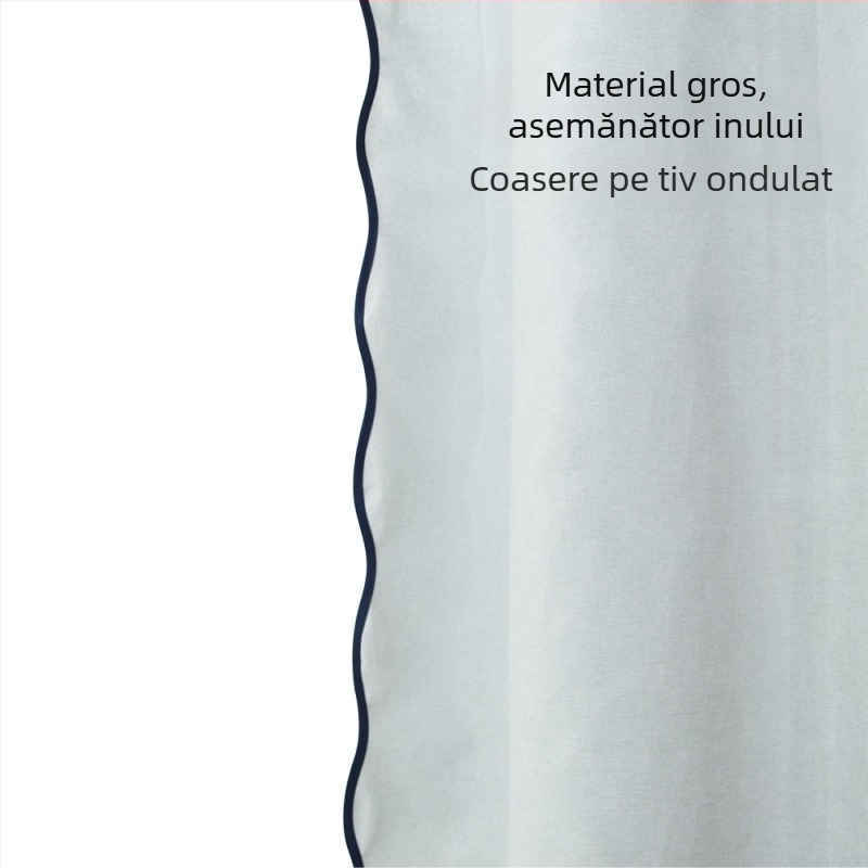 Cortină de duș din poliester, aspect de in, margine în formă de S, culoare solidă, impermeabilă, separator pentru baie, cu cârlige