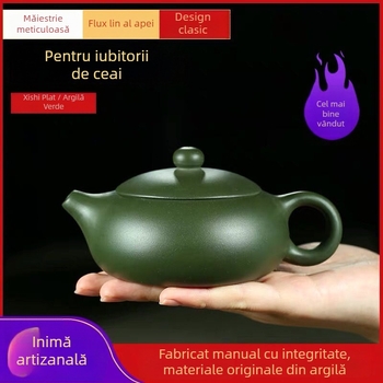 Ceainic autentic Yixing Zisha, lut verde din era Republicii, stil plat, 180 ml