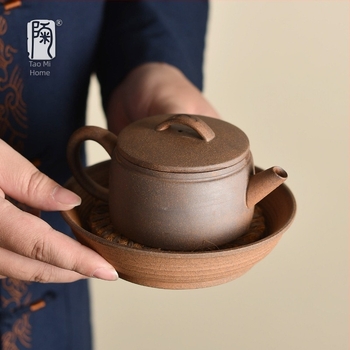 Ceainic ceramic din lut gros, gură mare, mâner drept, set Gongfu pentru ceai