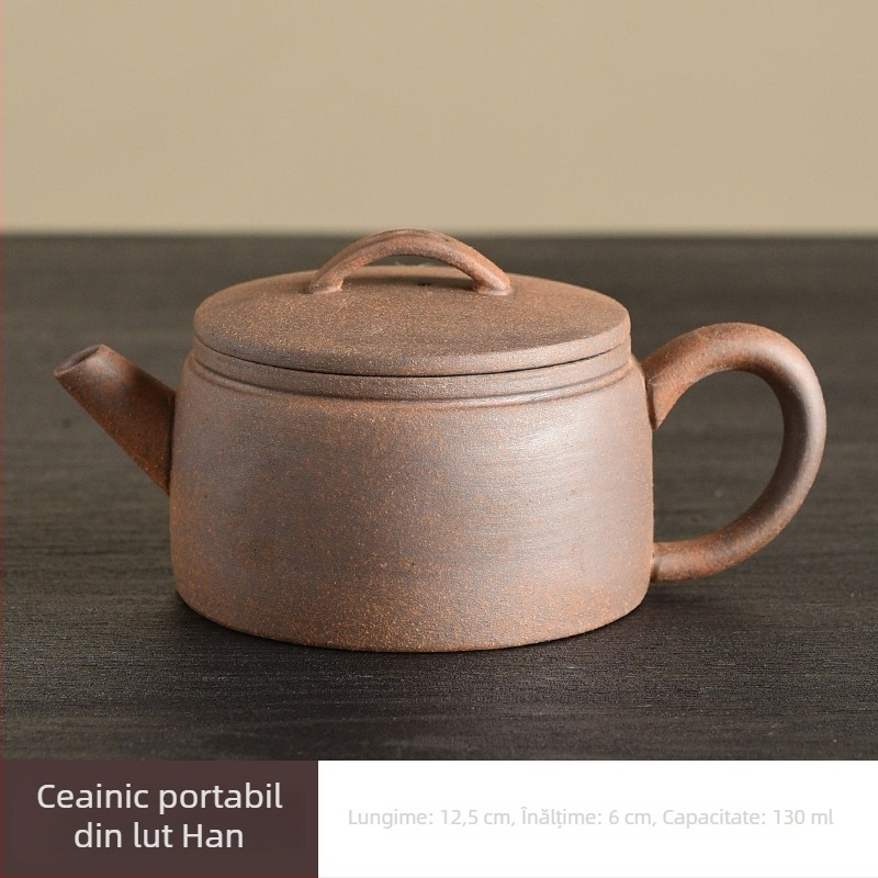 Ceainic ceramic din lut gros, gură mare, mâner drept, set Gongfu pentru ceai