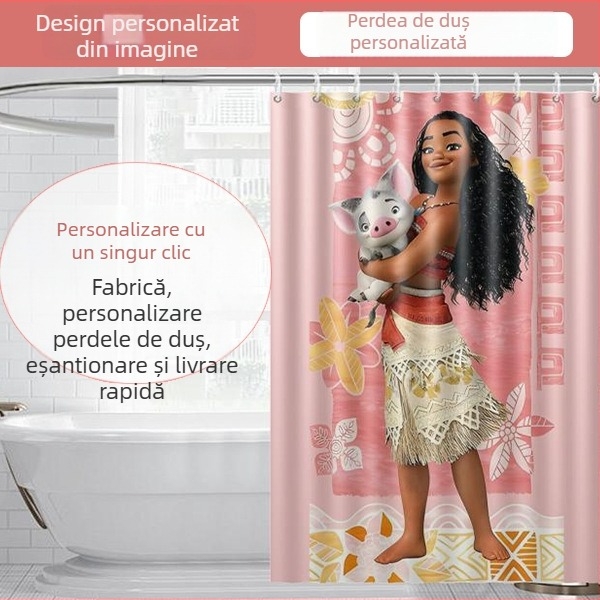 Cortină de duș personalizată pentru baie, impermeabilă, rezistentă la mucegai, opac la lumină, montaj fără găuri, separare uscat–umed, cu logo imprimat