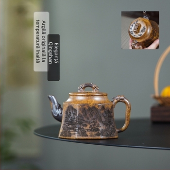 Ceainic Yixing din lut mov, fabricat manual de maestru, design cu dragon dublu, formă octogonală, lut mineral original, ceramică la temperaturi înalte