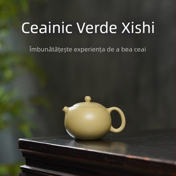 Ceainic autentic din lut purpuriu Yixing, lucrat manual, verde mineral original, vas Xishi, set de ceai Kung Fu pentru uz casnic
