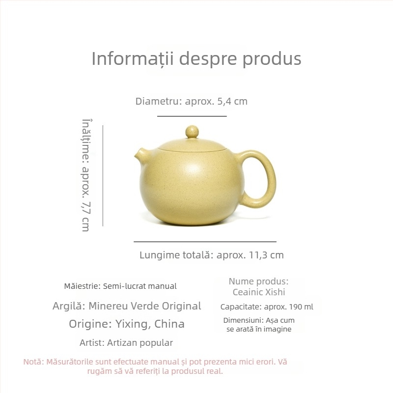 Ceainic autentic din lut purpuriu Yixing, lucrat manual, verde mineral original, vas Xishi, set de ceai Kung Fu pentru uz casnic