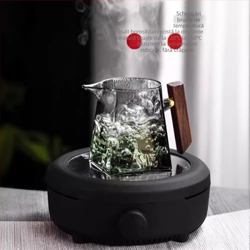 Dispenser din sticlă rezistentă la căldură, cu filtru încorporat și mâner — set de ceai cu tavă