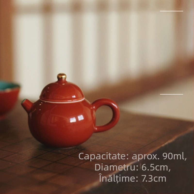 Ceainic ceramic cu glazură roșie, capacitate mică, set de ceai din ceramică