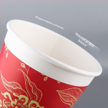 Pahar alimentar de unică folosință pentru ceai cu lapte, din hârtie roșie, cu capac, pentru băuturi calde, mai gros, personalizabil pentru uz comercial