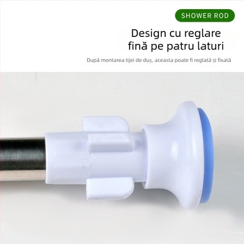 Bară de duș retractabilă din oțel inoxidabil, cu cap rotund și capăt albastru, montaj fără găuri