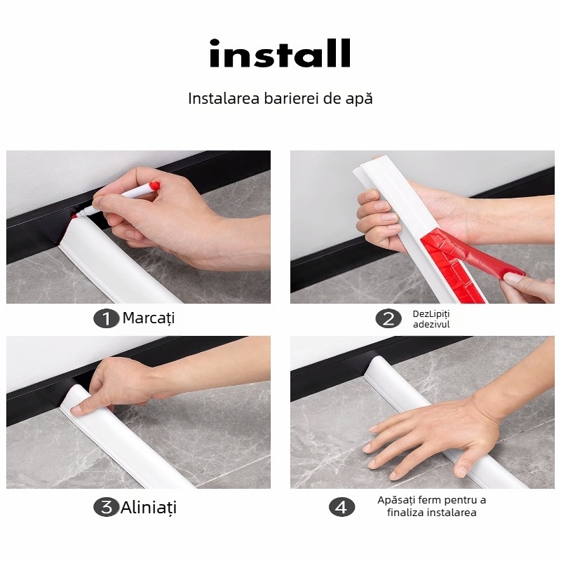 Bandă de barieră pentru apă pentru baie – separare uscat/umed, prag pentru toaletă, perdea de duș magnetică