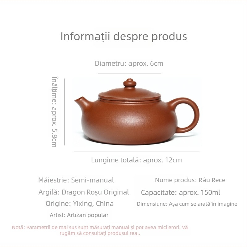 Ceainic Yixing din lut purpuriu, realizat manual, de înaltă calitate, stil retro