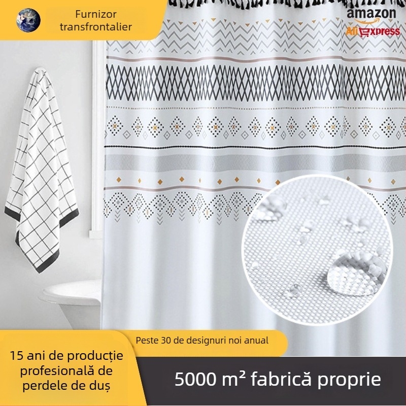 Perdea de duș boemă geometrică, personalizată, impermeabilă, cu imprimare digitală, stil minimalist pentru baie