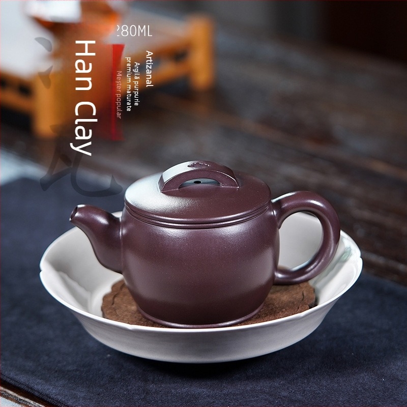 Ceainic Yixing din lut purpuriu cu nisip, realizat manual, ceainic ceramic pentru ceremonia ceaiului