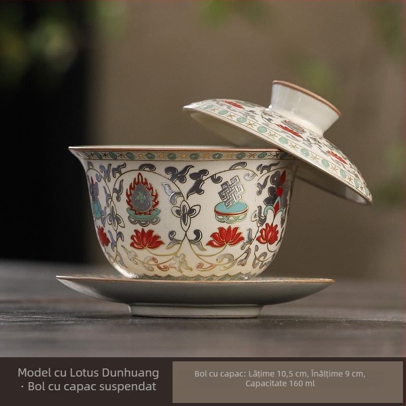 Set ceai din porțelan Ru, gaiwan și ceainic, ceramică în stil retro
