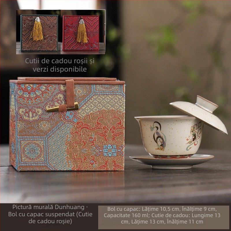 Set ceai din porțelan Ru, gaiwan și ceainic, ceramică în stil retro