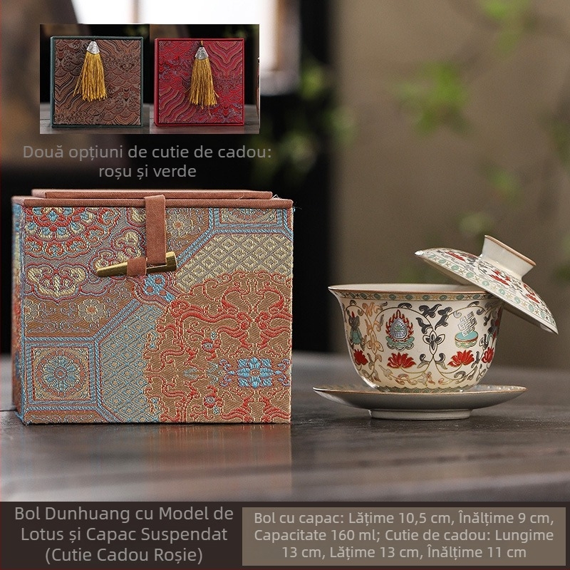 Set ceai din porțelan Ru, gaiwan și ceainic, ceramică în stil retro