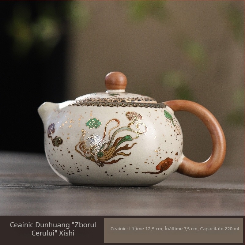 Set ceai din porțelan Ru, gaiwan și ceainic, ceramică în stil retro