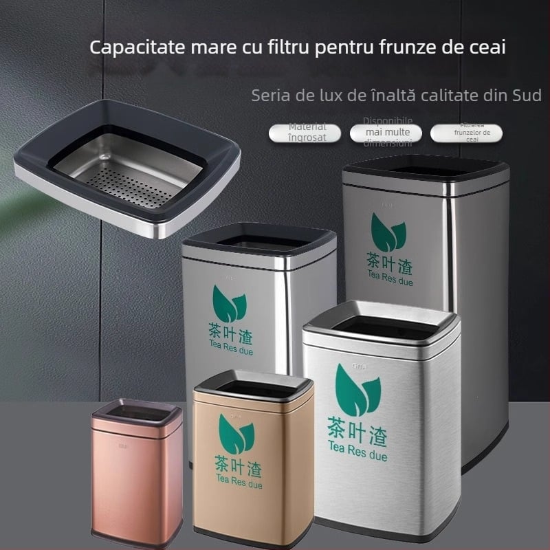 Recipient din oțel inoxidabil pentru resturi de ceai, capacitate mare, pentru birou și spațiu de ceai, cu filtru pentru resturi de ceai