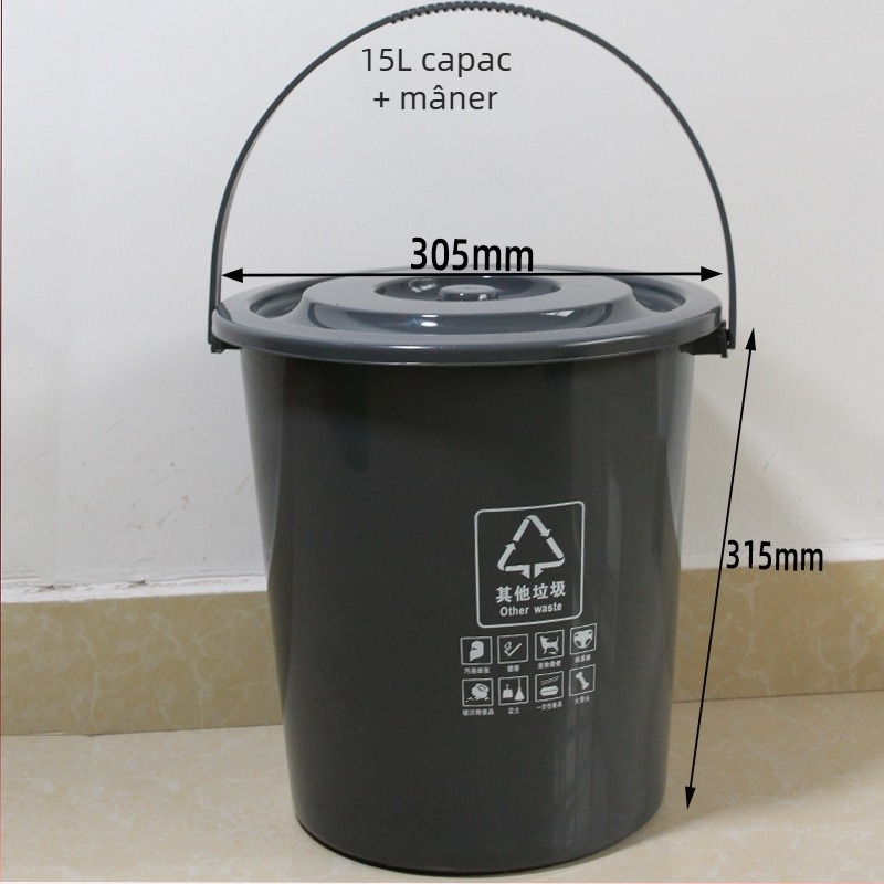 Coș de gunoi pătrat de 10L cu capac și filtru, pentru uz casnic, separare uscat-umed a deșeurilor în bucătărie; include o găleată rotundă de 20L pentru ceai și apă.