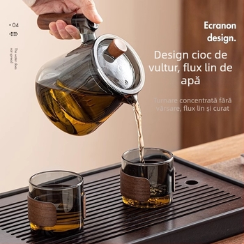Set de ceai din sticlă cu ceainic și tavă de servire, stil modern minimalist, pentru 6 persoane, acasă sau la birou