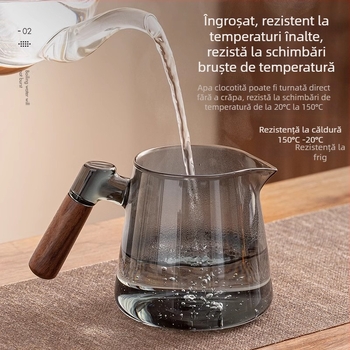Set de ceai din sticlă cu ceainic și tavă de servire, stil modern minimalist, pentru 6 persoane, acasă sau la birou