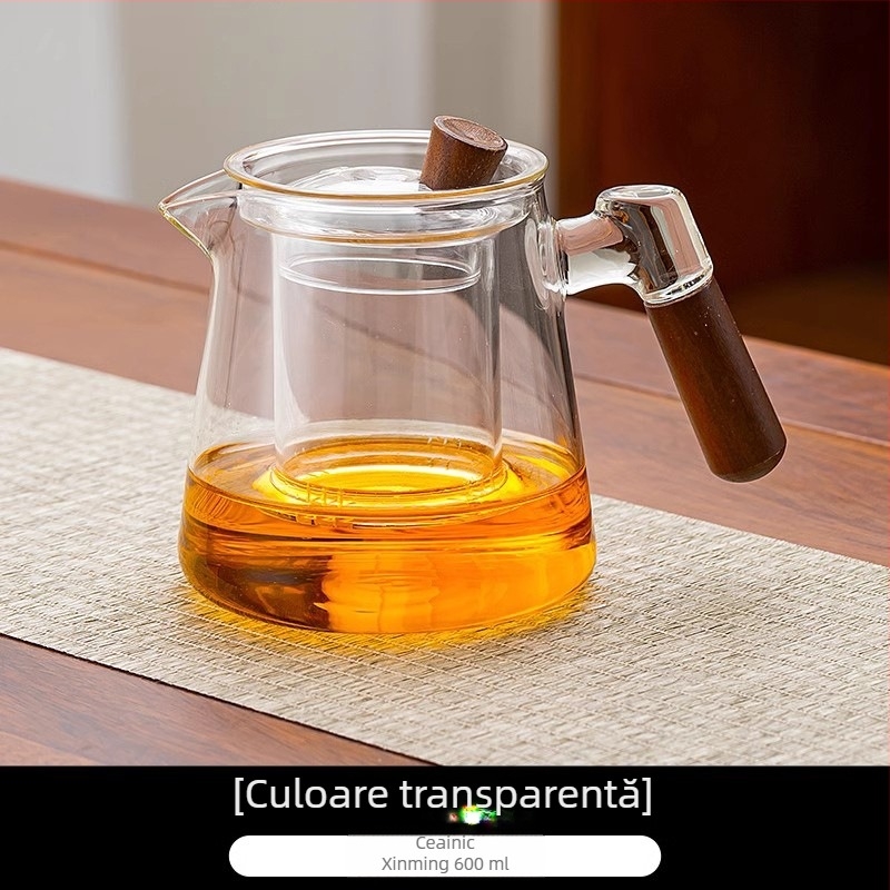 Set de ceai din sticlă cu ceainic și tavă de servire, stil modern minimalist, pentru 6 persoane, acasă sau la birou