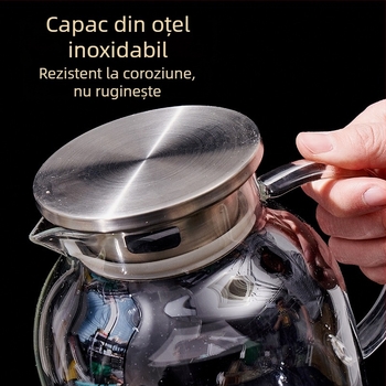 Cană din sticlă borosilicată pentru infuzare rece cu filtru, capacitate mare, rezistentă la temperaturi înalte