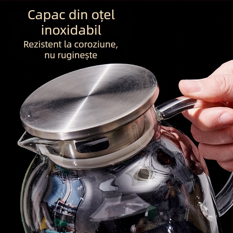 Cană din sticlă borosilicată pentru infuzare rece cu filtru, capacitate mare, rezistentă la temperaturi înalte