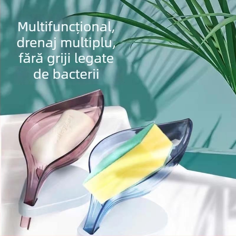 Săpunieră în formă de frunză, cu ventuză, pentru baie, fără găuri, drenaj