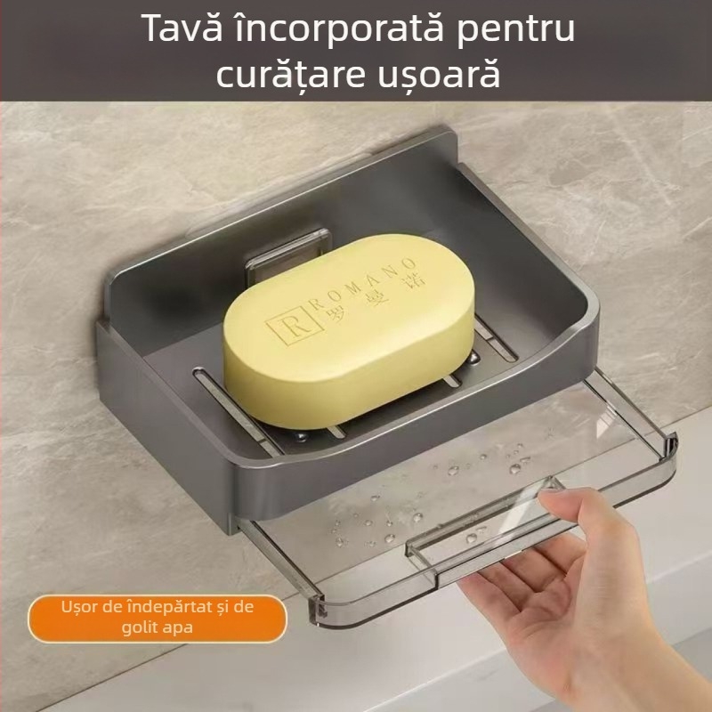 Suport de săpun montat pe perete, cu drenaj, care previne acumularea apei
