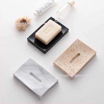 Suport pentru săpun din marmură naturală cu drenaj, 12 x 8 x 1,8 cm — decor baie pentru casă, suport de săpun de înaltă clasă pentru hoteluri și locuințe
