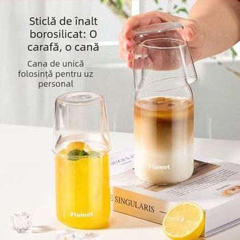 Pahar din sticlă în stil japonez, pentru suc, lapte, apă și vin – porție individuală, rezistent la temperaturi