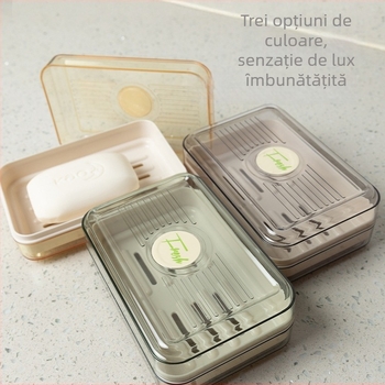 Suport pentru săpun în baie, cu drenaj dublu, recipient din plastic portabil pentru săpun, fără acumulare de apă