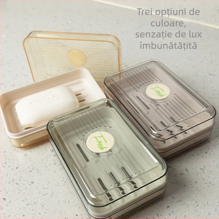Suport pentru săpun în baie, cu drenaj dublu, recipient din plastic portabil pentru săpun, fără acumulare de apă