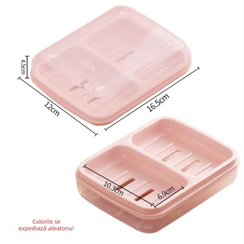 Camellia Săpunieră cu două compartimente, drenaj și capac, din plastic