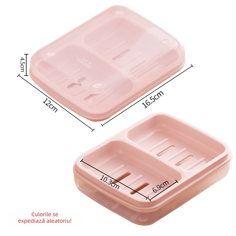 Camellia Săpunieră cu două compartimente, drenaj și capac, din plastic