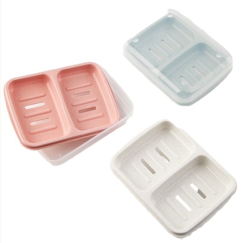 Camellia Săpunieră cu două compartimente, drenaj și capac, din plastic